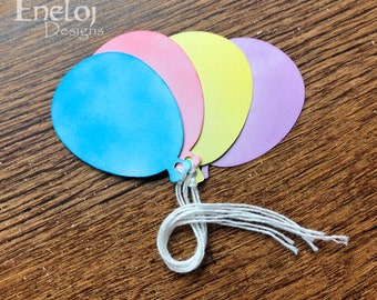 Birthday Balloon Gift Tags with String / Handmade Ink Blended Tags / Die Cut Gift Wrapping