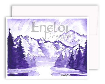 Watercolor Greeting Card / Purple Landscape Painting / Original Fine Art Stationery / Handmade Birthday Card