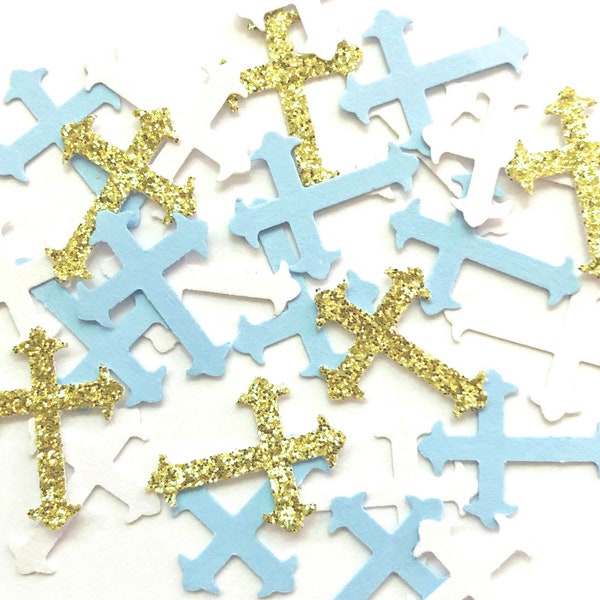 Boy Baptismal Crosses Confetti / Little Boy Christening / Baby Shower Decor / Gift Wrapping