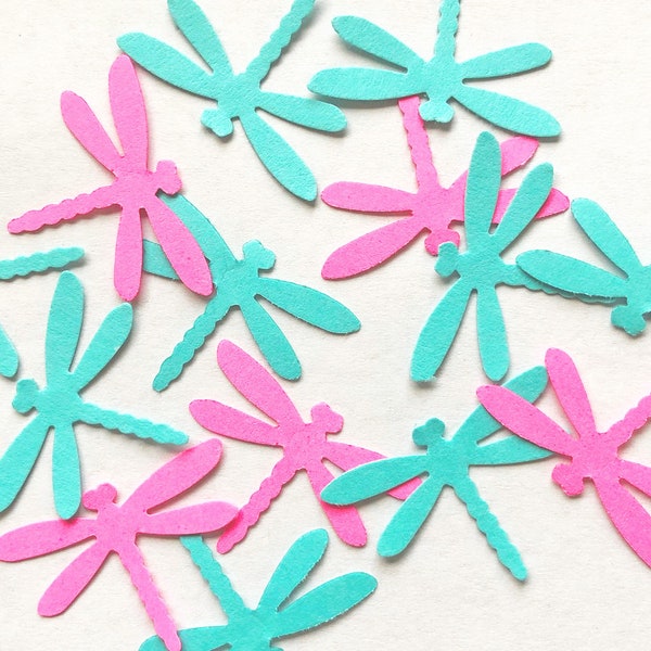 Dragonfly Confetti / Teal & Pink Dragonflies /  Wedding Confetti / Handmade Die Cut Baby Shower Decor / Table Scatter