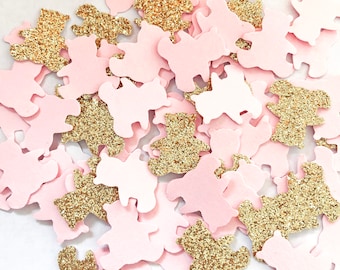 Pink & Gold Teddy Bear Baby Shower Confetti / Baby Girl Birthday Dessert Table Decor
