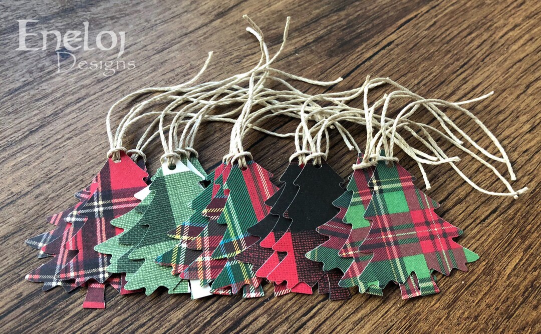 Christmas Tree Plaid Gift Tags / Handmade Die Cut Holiday Gift Tags