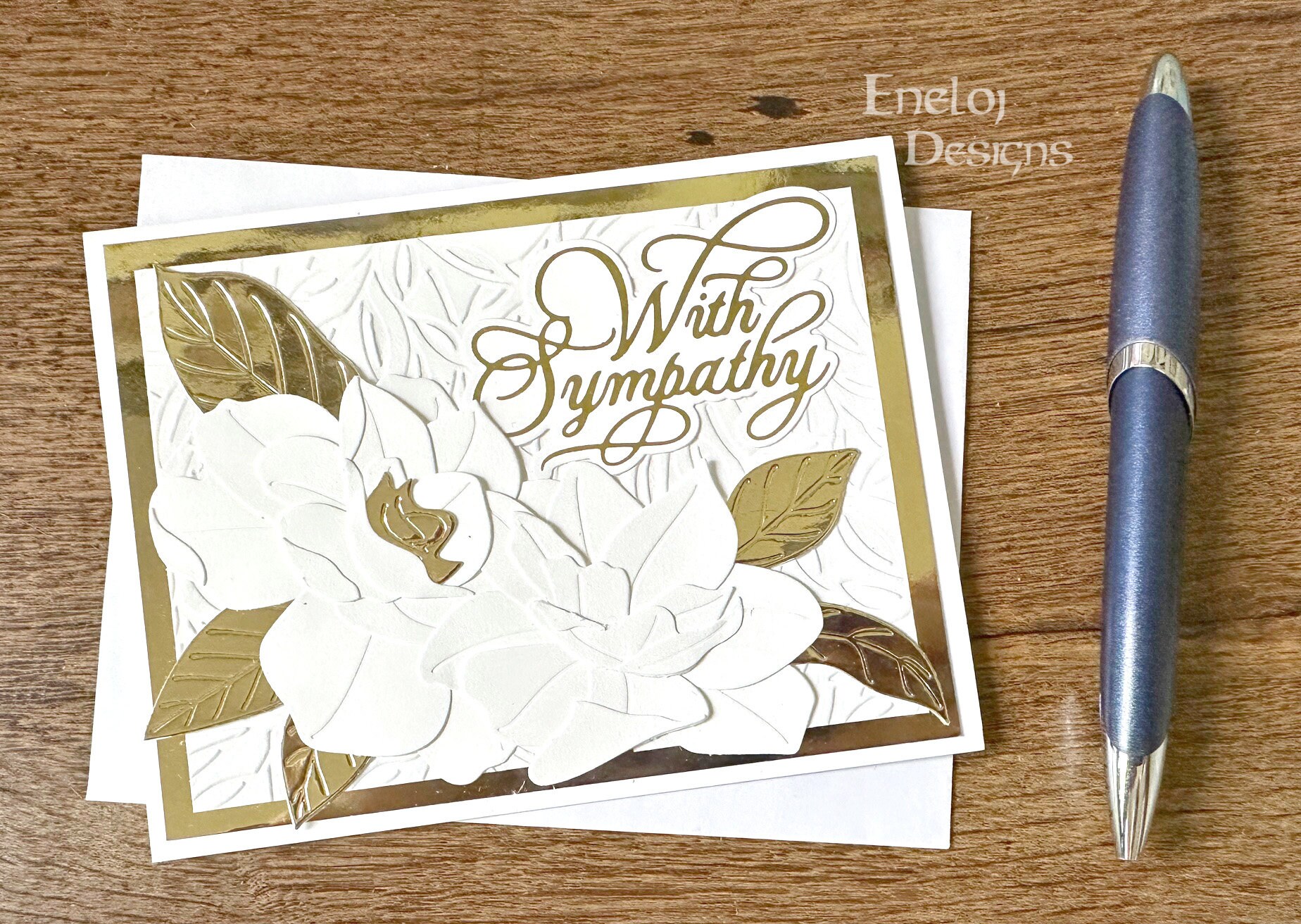 Sympathy Card / Magnolia Card / White & Gold Card / Handmade Greeting ...