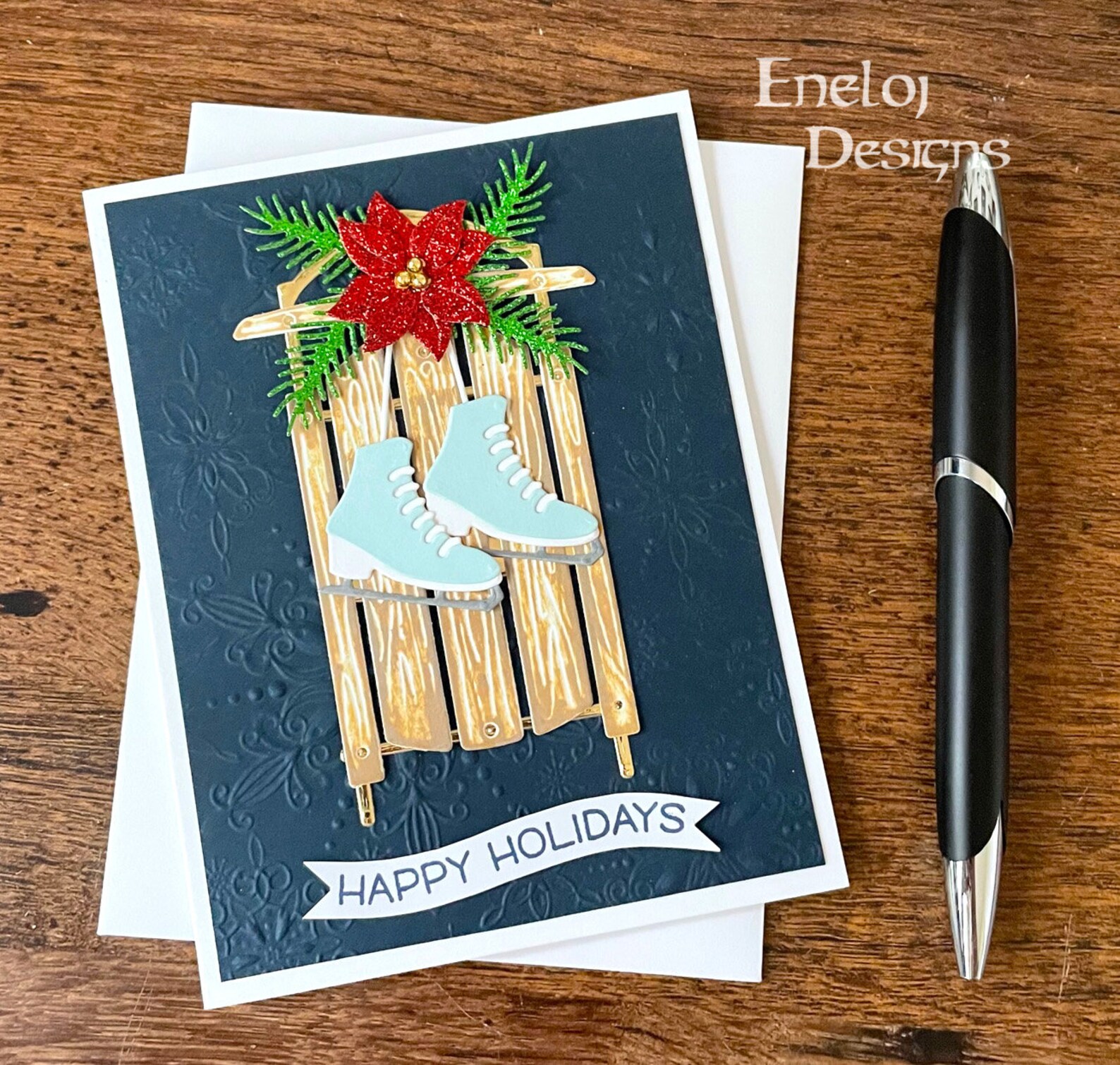 Christmas Card / Winter Sled Card / Die Cut Holiday Card / Etsy