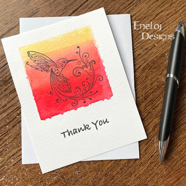 Thank You Card / Hand-Inked Watercolor Cards / Hummingbird Note Card / Thank You Stationery