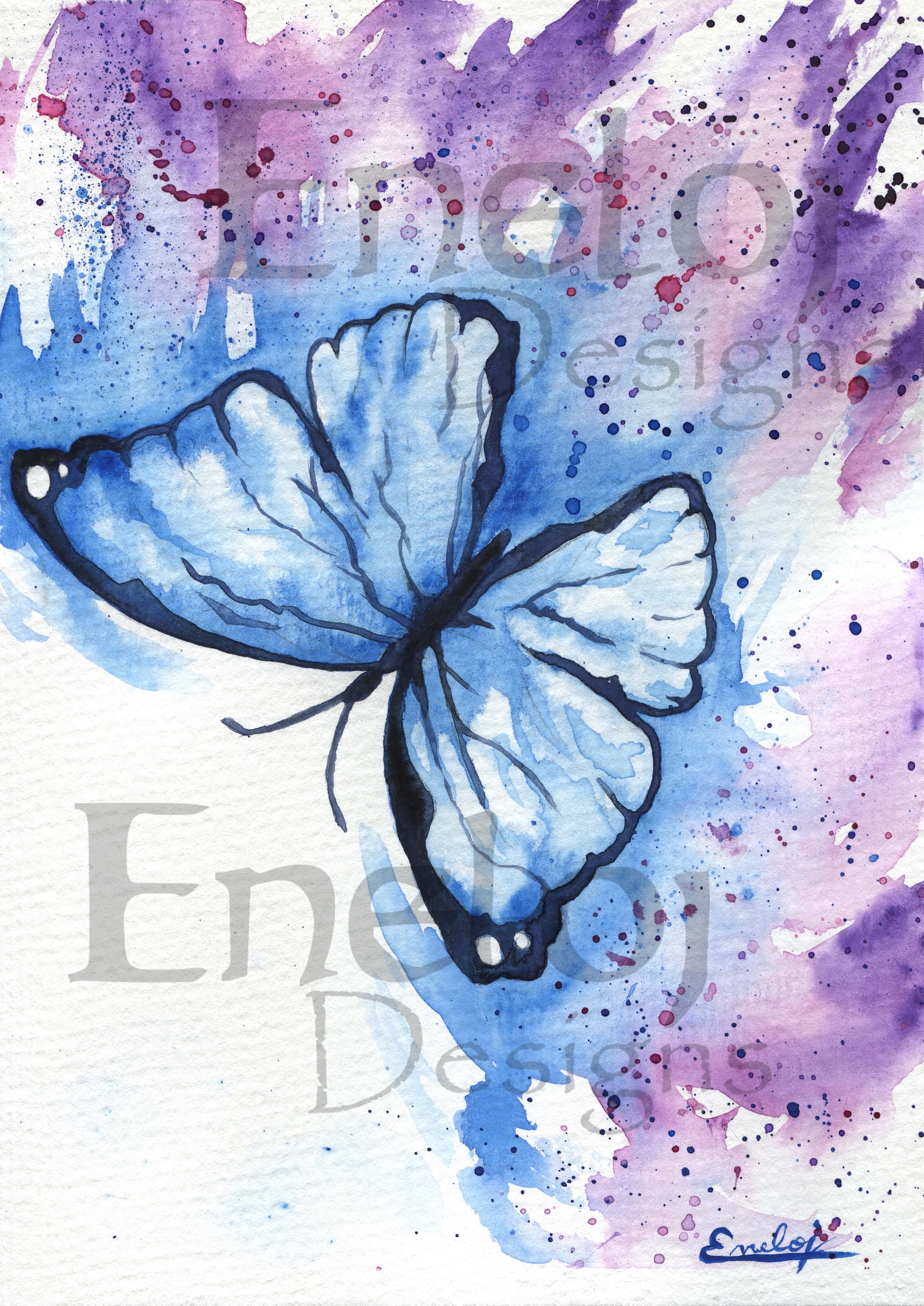 Blue Butterfly Watercolor Print Blanket main image 1