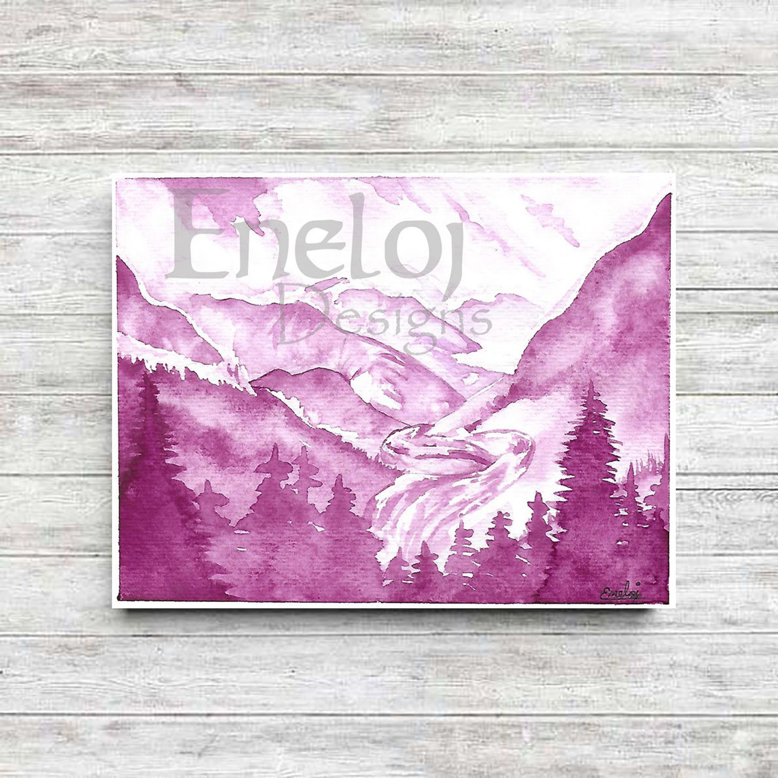 Pink Landscape Watercolor Painting / Original Nature Print / - Etsy