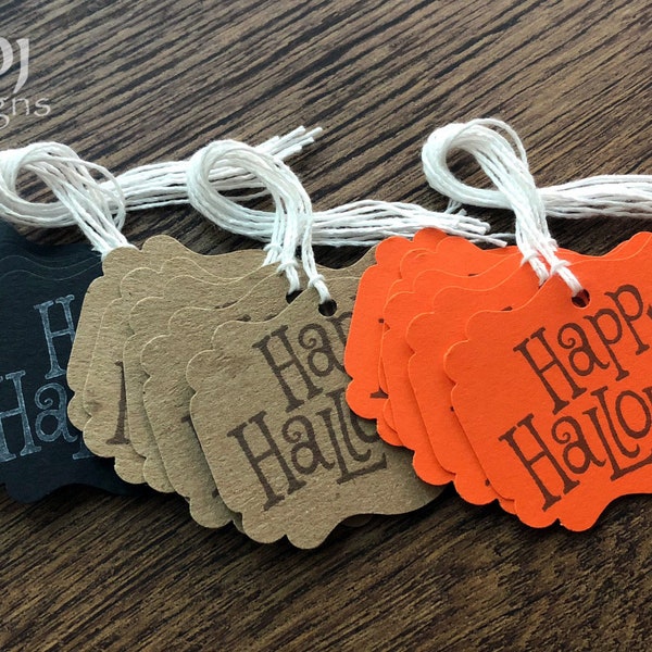Happy Halloween Gift Tags / Halloween Tags with String / Hand Stamped Favor Tags / Halloween Gift Wrapping