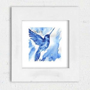 Blue Hummingbird Watercolor Painting / Original Handmade Art / Wall or Home Decor