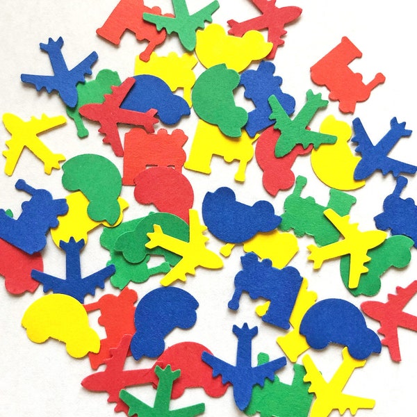 Planes, Trains & Automobiles Confetti / Child Birthday Party / Rainbow Confetti / Primary Color Table Scatter