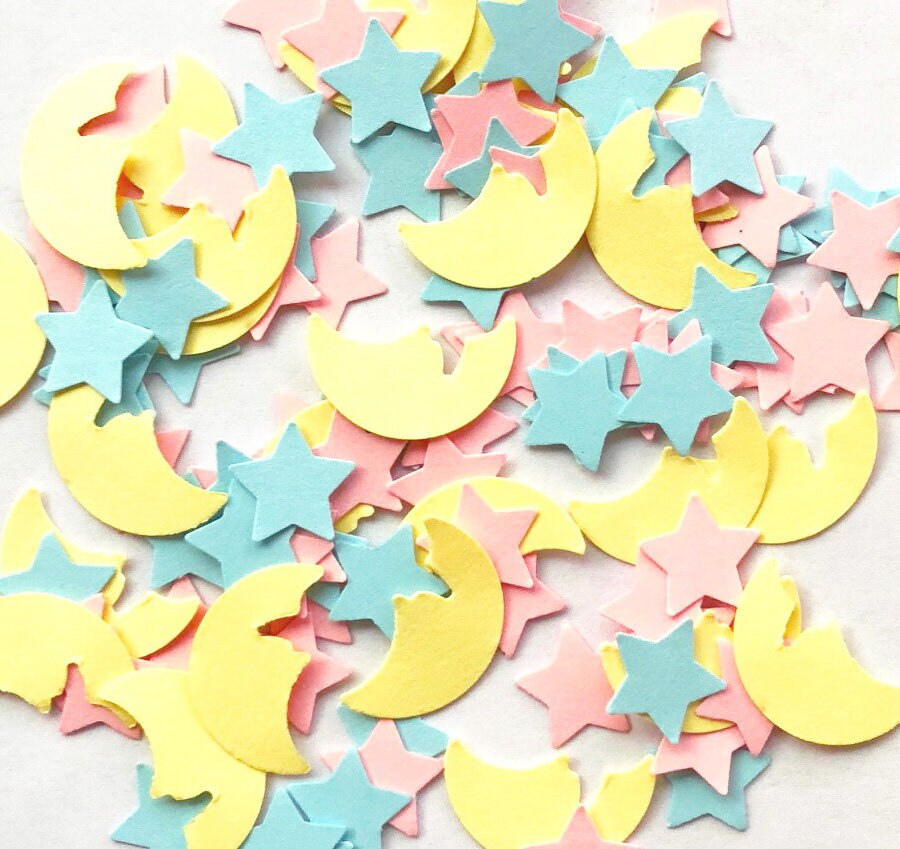 Star Moon Baby Shower Confetti Boy or Girl Pastel Gender Reveal Table Scatter