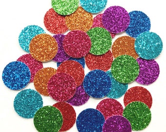 Rainbow Glitter Circles Confetti / Handmade Primary Colors Birthday Party Table Scatter / Rainbow Gift Wrapping