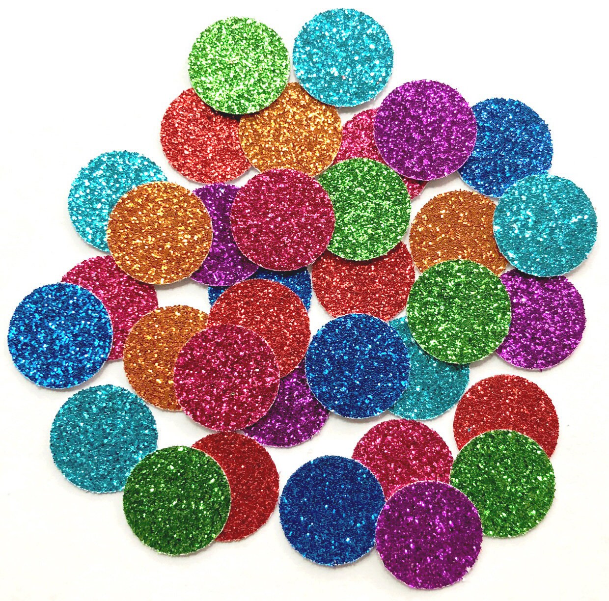 Rainbow Glitter Circles Confetti / Handmade Primary Colors Birthday Party Table Scatter / Rainbow Gift Wrapping