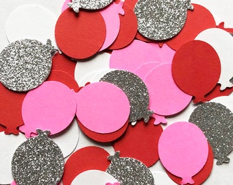 Balloon Confetti / Glitter Girl Birthday / Wedding or Baby Shower Confetti / Pink, Red, White & Gold Table Scatter