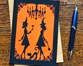 Halloween Card / Die Cut Witches Card / All Hallows Eve Card / October 31 Stationery