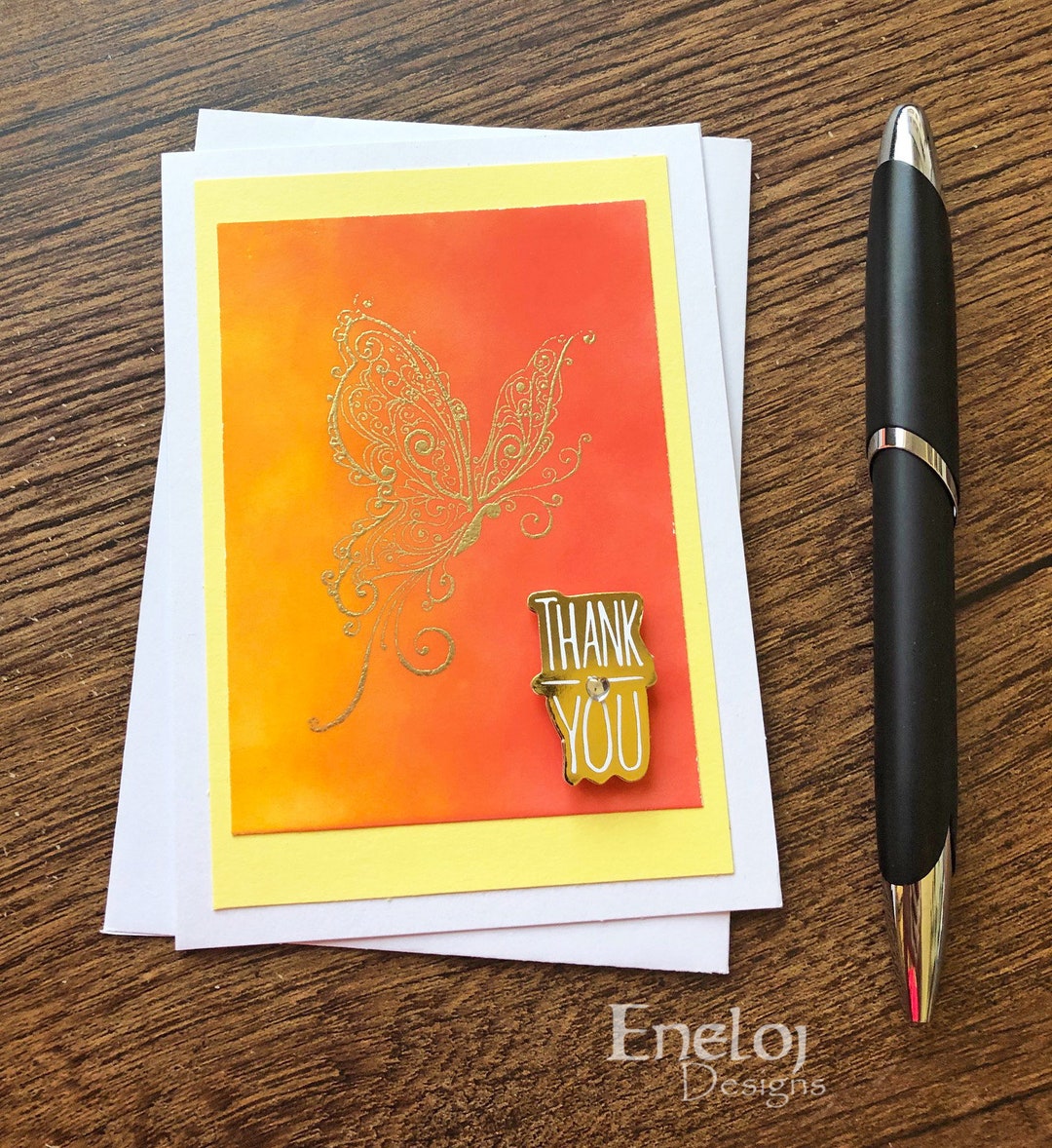 Butterfly Thank You Card / Handmade Embossed Cards / Ink Blended Note ...
