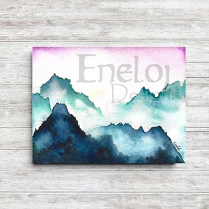 Teal/Purple Landscape Watercolor Painting / Original Nature Print / Wall Art & Home Decor