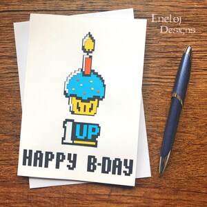 Gamer Birthday Card / Video Game Lover Card / One Up Birthday Card / Gamer Birthday Party / Gamer Stationery