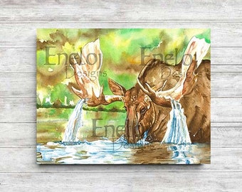 Moose Watercolor Painting / Wildlife Watercolor / Wall Art or Home Decor