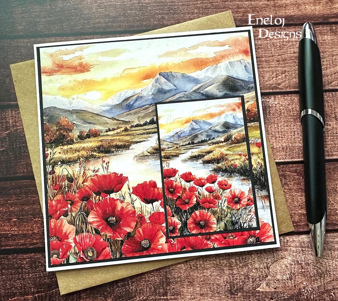 Happy Birthday Card / Red Poppies / Handmade Wedding Card / Blank Card ...
