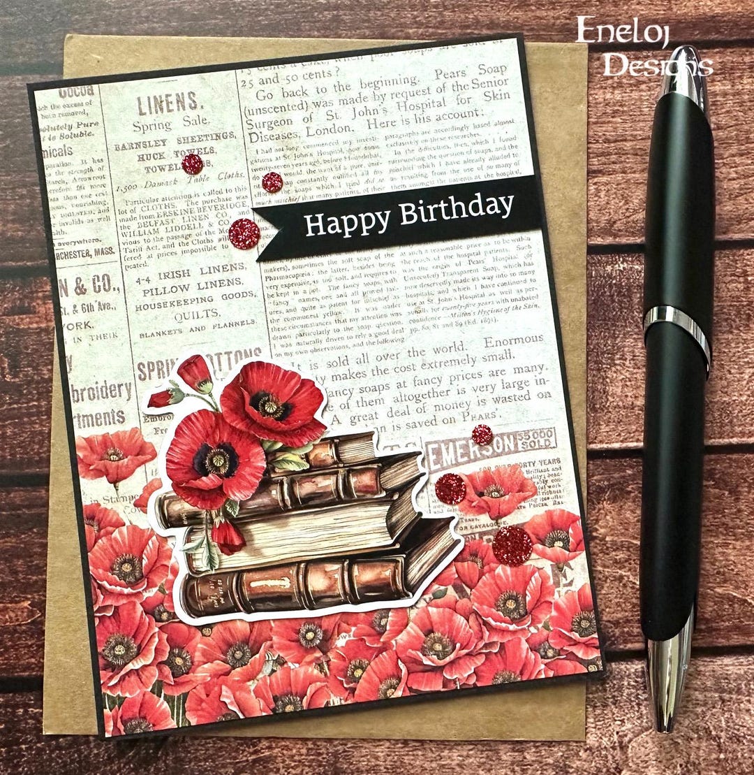 Happy Birthday Card / Red Poppies Cards / Handmade Card / Blank Card ...