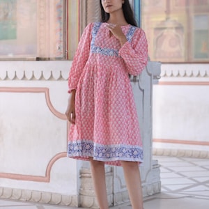 Indian handmade cotton floral printed short dress, personalized Sustainable Fashion dress, girl party wear printed dress, gift for her,