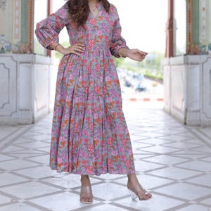 Indian hand block cotton long dress personalized bride Sustainable Fashion dress, summer wear floral print dress, Eco Friendly Fashion dress