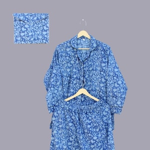 Hand Block Printed Cotton Pajama Set: Floral Morning Tea Loungewear
