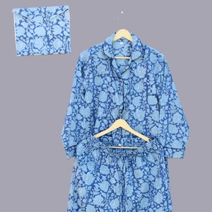 Hand Block Printed Cotton Pajama Set: Floral Nightwear