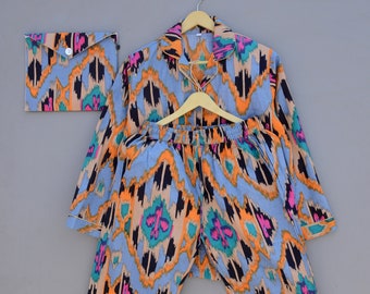 Hand Block Print Cotton Pajama Set: Floral Indian Nightwear.
