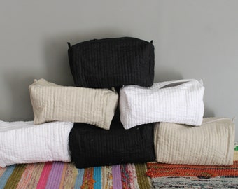 Linen Makeup Bag: Indian Toiletry Travel Pouch with Zipper