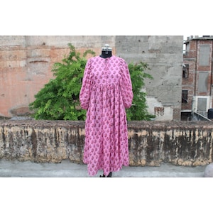 100% Indian hand block cotton floral print long dress/woman stylish office wear dress/personalized bride wedding dress girl birthday gift/