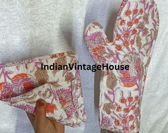 Floral Print Oven Glove & Pot Holder Set: Colorful Kitchen Gift