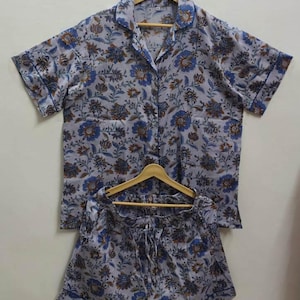 Hand Block Print Cotton Pajama Set: Women&#39;s Summer Loungewear