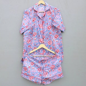 Hand Block Print Cotton Pajama Set: Women&#39;s Lightweight Nightwear
