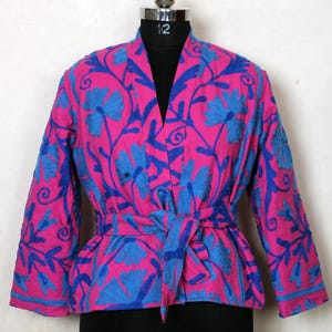 Giacca in cotone Suzani ricamata: cappotto in stile vintage indiano