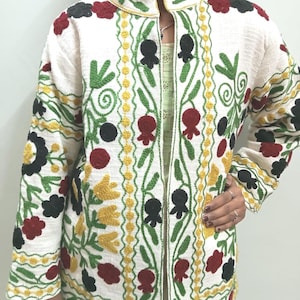 Hand Block Print Cotton Suzani Jacket: Reversible Embroidered Bohemian Coat