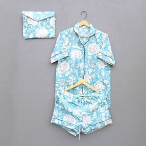 Short pajama · Pure cotton block print handmade, woman night wear pajama set,  100% cotton · Boho bed sleepwear pajama set, gift for her,
