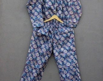 Indiskt handtryckt bomullspyjamaset: Blommig indisk nattklänning.