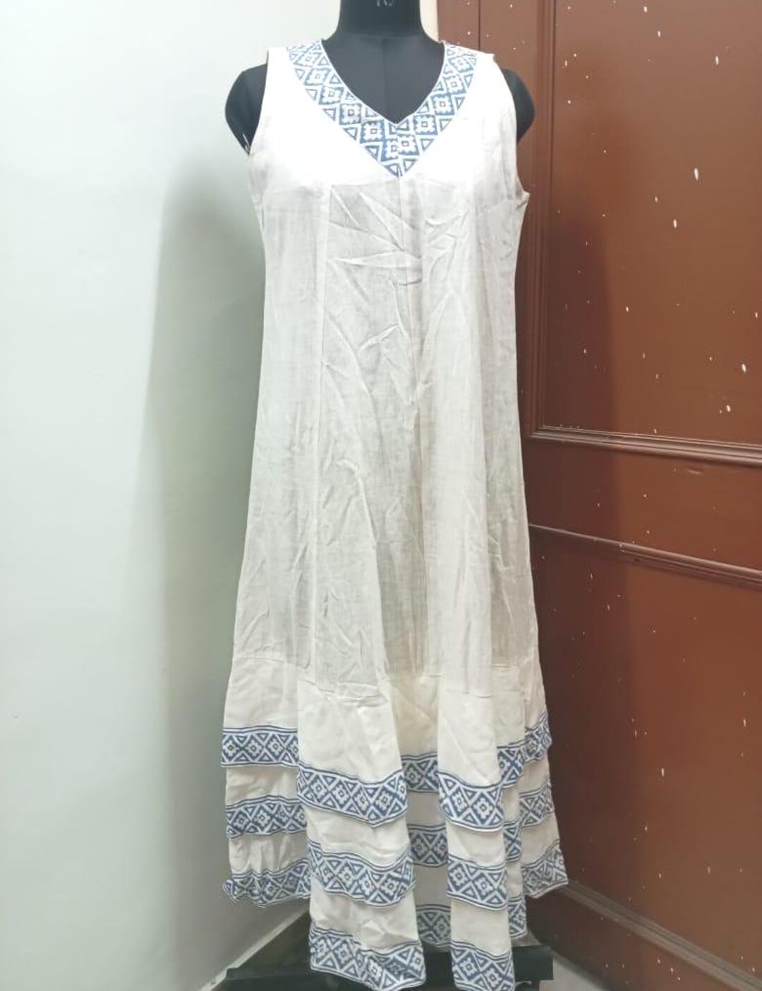Handmade Indian Linen Wrap Dress: Block Print Travel Dress