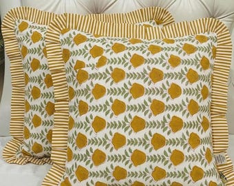 Fodera per cuscino in cotone stampata a mano con tecnica block print / Decorazione per la casa