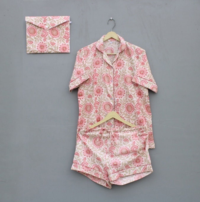 Indian handmade cotton night wear comfort short set,