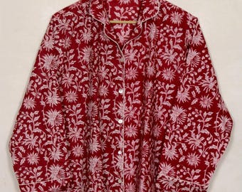 Indian hand block cotton pajama set floral print women night dress: boho pajama.