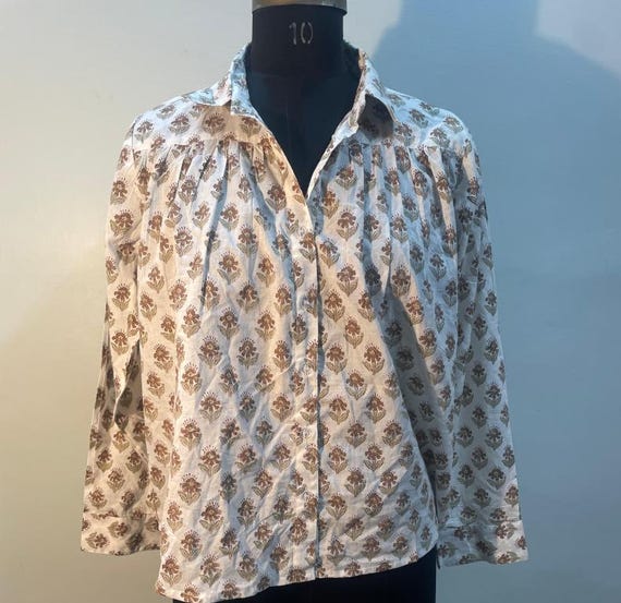 Indian hand block cotton printed shirt summer wear