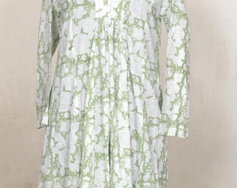 Handmade Block Print Cotton Wrap Dress, Indian Textile