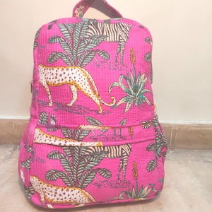 Sac à dos matelassé de voyage indien en coton fait main/cartable zippé pour étudiant cartable à imprimé animal/sac à usage quotidien anniversaire personnalisé en solde/