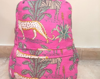 New Collection For Indian Backpack, Handmade Cotton Bag, School Bag, Traveling Bag, Carry Bag, Collage Bag, Tiger Print Backpack Gifts,