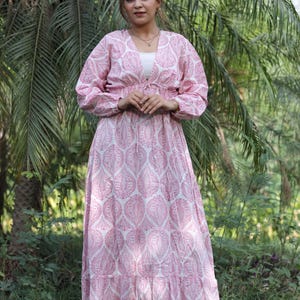 Indian hand block cotton long dress/woman stylish floral printed dress personalized bride wedding honeymoon gift dress gift for her on sale/