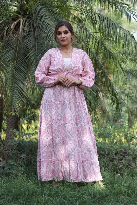 Vestito lungo indiano in cotone lavorato a mano/elegante vestito