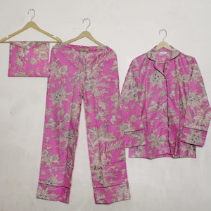 100% Indian Cotton Pajama Shirt Set , Nightwear Pj&#39;s , Hand Block Print Pj Set , Bridesmaid Gift , Summer Comfy Pajama Shirt , Gift For Her,